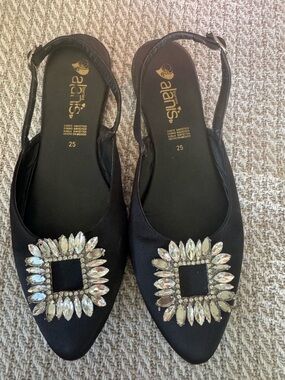 Alanis Black Crystal-Embellished Pointed Slingback Flats